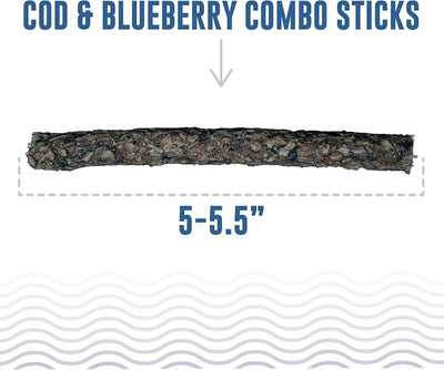 Icelandic+ Combo Sticks: Cod & Blueberry - 6 Count- Dog Treats, Crunchy 2 Ingredient Pet Snacks, Preservative Free, Wild Caught Fish, Slow Baked, Natural