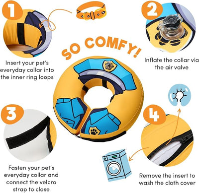 BENCMATE Inflatable Dog Cone Collar Alternative, Soft Dog Cone for Small Medium Large Dogs and Cats, Neck Recovery ECollar Donut Collar After Surgery (XLarge, Police Officer)
