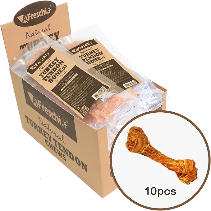 Turkey Tendons for Dogs, Long-Lasting, Hypoallergenic Rawhide Alternative, Human Grade, Healthy Puppy Chews, Natural Dog Treats for Large Dogs, Bone (L), 10 Count Box