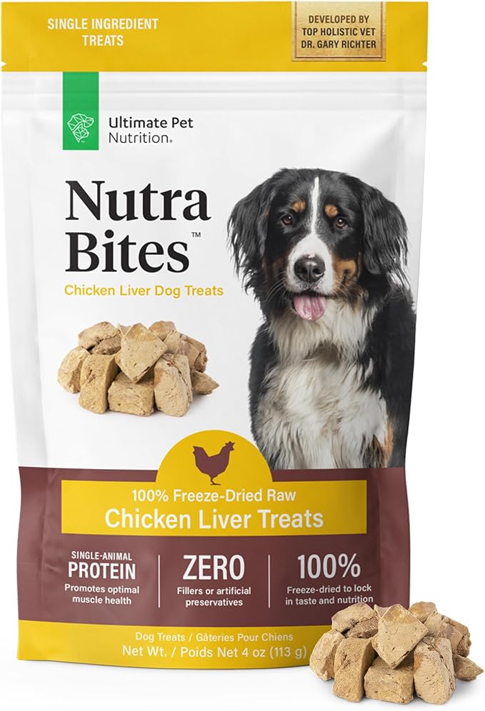 Nutra Bites Freeze Dried Raw Single Ingredient Training Treats Food Topper for Dogs, 4 Ounces, Chicken Liver