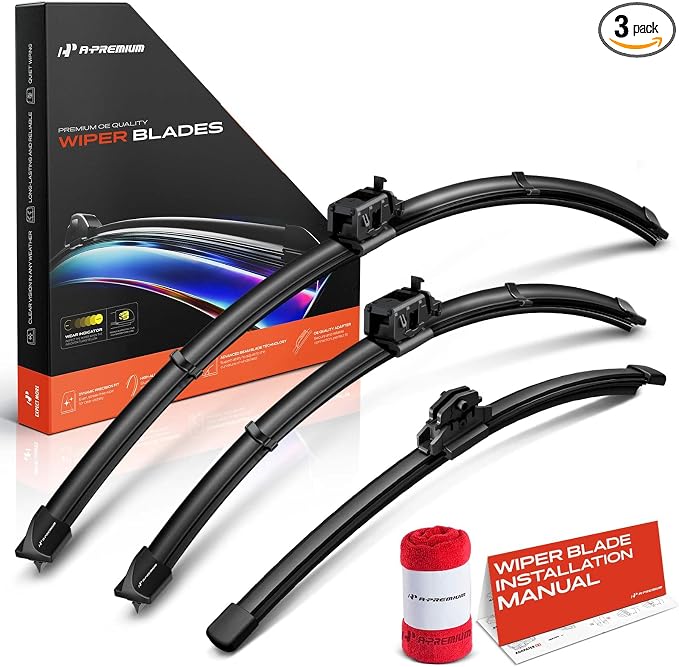 A-Premium 26"/22"/11" Windshield Wiper Blades Compatible with Mercedes-Benz GLS450/GLS580 2020-2024, GLS63 AMG/Maybach GLS600 - Front Rear Wipers Blade with Wear Indicator & Towel (Pack of 3)