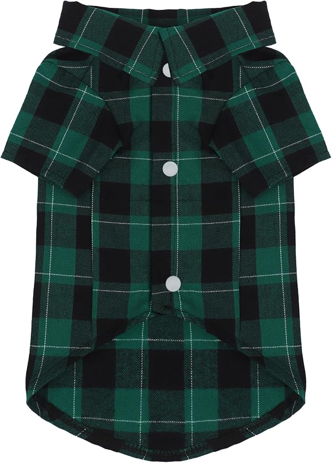 Paiaite Plaid Dog Shirt: Classic CheckeGreen Style in Cotton for Large, Medium, and Small Breeds, Comfort, Breathability, and Elegance Dog Clothes. Perfect for Everyday Wear, and Photoshoots Green S