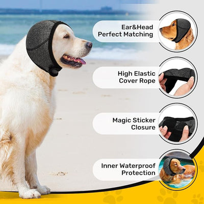 Dog Ear Muffs Noise Protection, Wraps Cover for Dogs Bath Grooming, Adjustable Dog Calming Hoodie Hematoma Anxiety Firework Thunder, Waterproof Dogs Shower Cap Drying Swimming Bathing (SM)