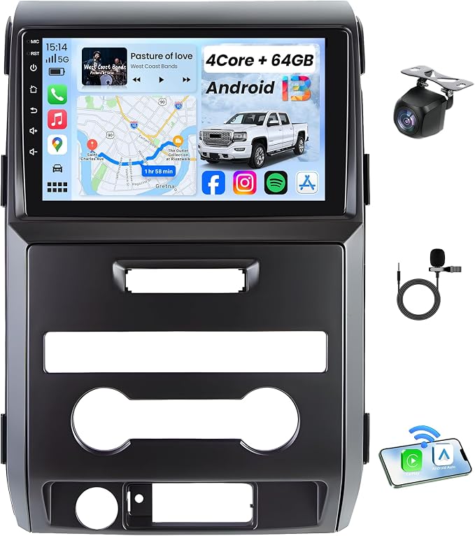 Car Radio Stereo for Ford F150 2009-2014: Android 13 9 inch Touchscreen Head Unit Wireless CarPlay Android Auto GPS Upgrade 5G WiFi SWC FM AM RDS DSP Free Backup Camera