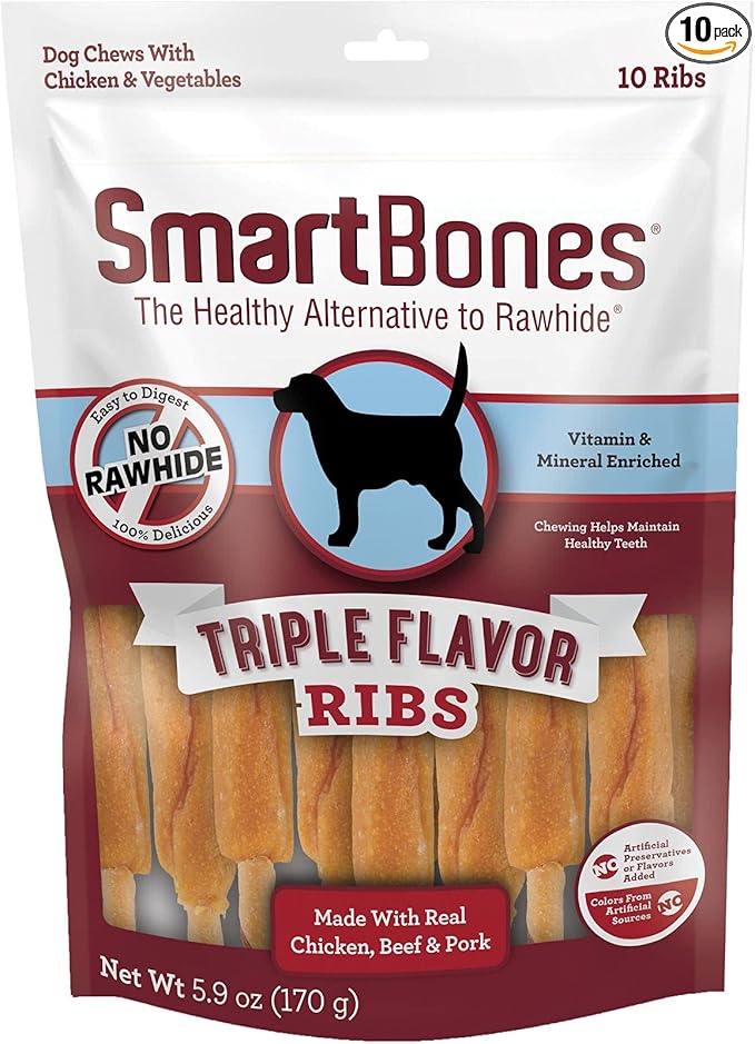 No Artificial Colors or Preservatives Rib and Wing Chews, Treat Your Dog to a Fun Shapped Triple Flavor Chew