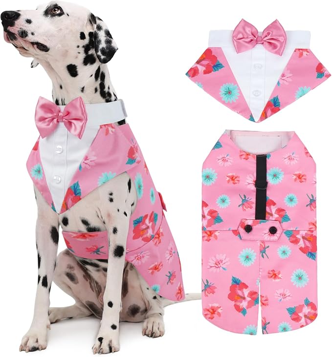 Dog Tuxedo Dog Suit and Bandana Set, Dogs Tuxedo Wedding Party Suit, Dog Prince Wedding Bow Tie Shirt Formal Dog Wedding Attire for Large and Medium Dogs Golden Retriever Samo Bulldogs