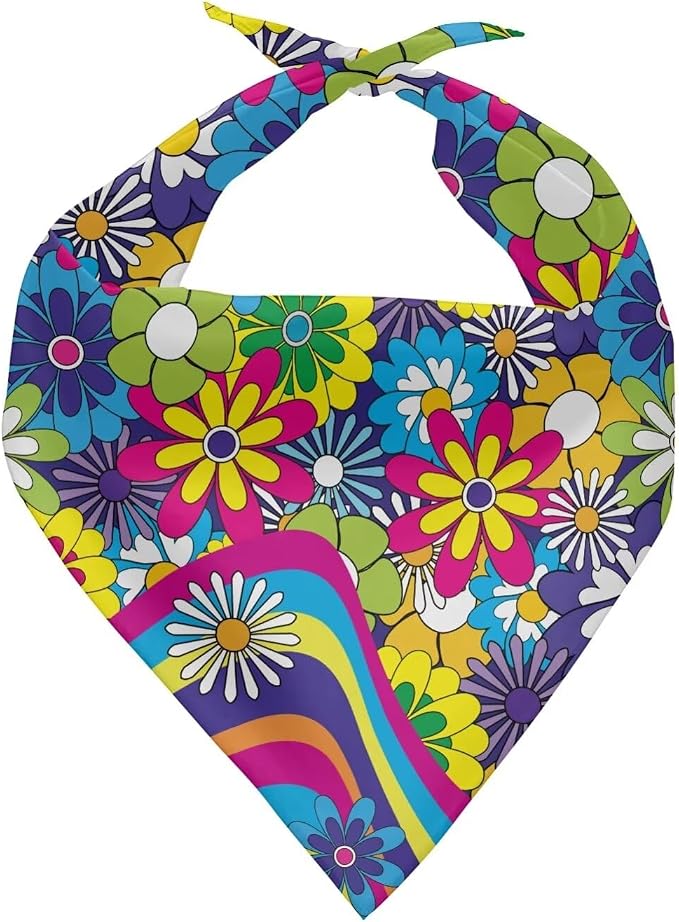KEIAHUAN Abstract Hippie Flower Dog Bandana Summer Puppy Bandanas Adjustable Triangle Washable Pet Bibs Birthday Party Gifts