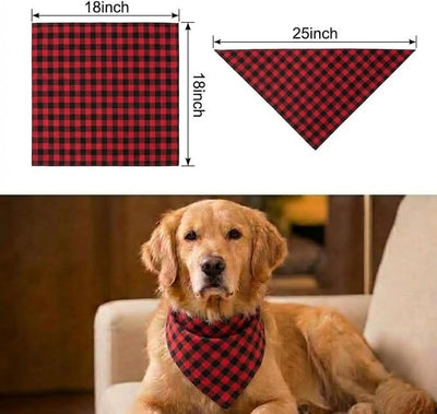 Cotton Linen Dog Bandanas 1 Pack, Plaid Checkered Bandana for Large Dogs, Soft Breathable Classic Dog Apparel & Accessories (Red Plaid, Large)