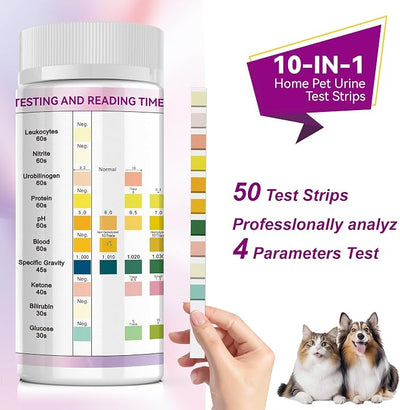 Dog & Cat Urine Test Strips, 10 Way Pet Urinalysis Testing Kit for Ketone, Glucose, pH and Nitrite, Reagent Strips