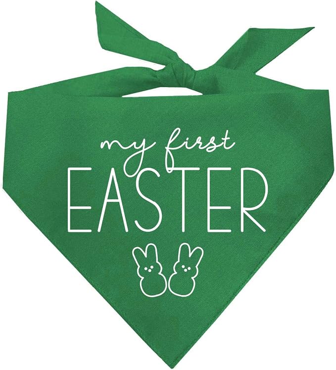 My First Easter Dog Bandana | 100% Cotton Adjustable Triangle | Made in USA | Easter Bunny | Egg Hunt| Funny Outfit Prop Photoshoot |Green, One Size (392)