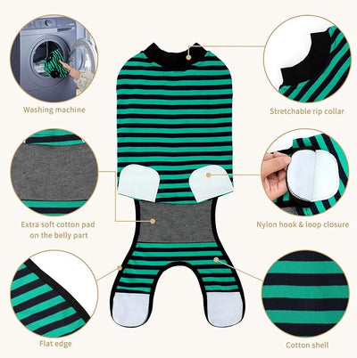2 Packs Breathable Cotton Dog Recovery Suit for After Neuter Spay Abdominal Wounds Protector, Professional Anti-Licking Onesies for Male Female Pets Surgery Bandages, L Striped Yellow Green