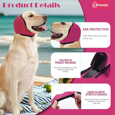 Dog Ear Covers,Dog Ear Muffs Noise Protection,No Flap Ear Wrap for Dogs Hematoma Recovery,Adjustable Calming Hoodie Shower Cap for Grooming,Bathing,Swimming & Anxiety Relief(Fuchsia,M)