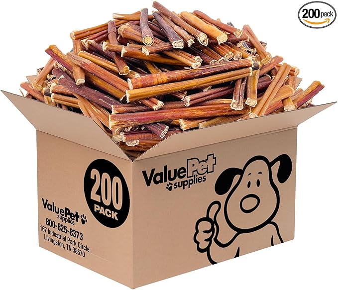 ValueBull Bully Sticks for Small Dogs, Thin 6 Inch, 200 Count Bulk Pack - All Natural Dog Treats, 100% Beef Pizzles, Single Ingredient