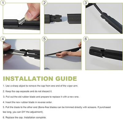 Sun Walker 2 PCS Wiper Blade Refills, 28 Inch Adjustable Size Boneless Windshield Wiper Blade Strips, Rubber Refills for Replacement Front & Rear Windscreen Wipers, Car Accessories