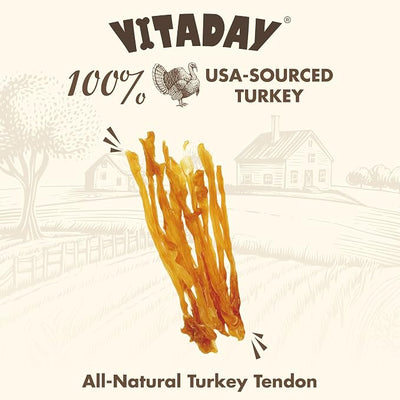 VITADAY Turkey Tendons for Dogs, All Natural, Healthy Dog Treats, Long Lasting, Hypoallergenic Dog Chews, Rawhide Free, USA-Sourced, for Small Dogs, Strips, 3 oz Pack | Long-lasting dog training treats, rawhide-free, made of USA-sourced turkey tendons