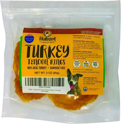 Hubert Pet Turkey Tendon Rings: Low Ingredient, Long-Lasting Natural Chews for Dogs, High Protein, Grain Free, Hypoallergenic, No Artificial Additives, US Sourced Turkey, 3 Ounces