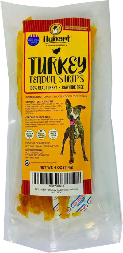 Hubert Pet Turkey Tendons for Dogs, Low Ingredient, Rawhide Free, 4 Ounce