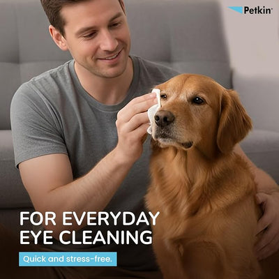 Petkin Jumbo Pet Eye Wipes, 80 Extra Moist Wipes - Gentle Eye Cleansing Wipes Remove Dirt, Discharge, & Tear Stains - Safe, Convenient, & Easy to Use Pet Wipes for Dogs, Cats, Puppies & Kittens