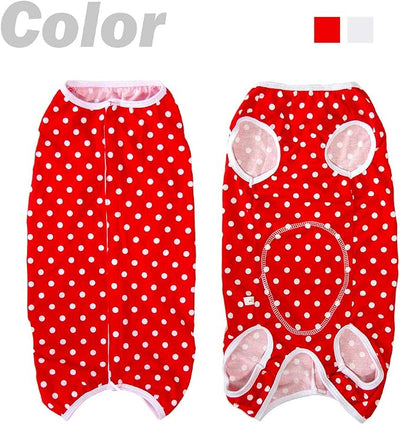 Dog’s Recovery Suit Post Surgery Shirt for Puppy, Wound Protective Clothes for Little Animals(red spot-s)