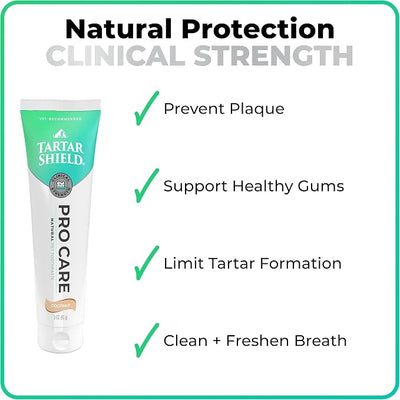Tartar Shield® Pro Care Natural Coconut Toothpaste for Dogs & Cats, VOHC Accepted, Clinically Proven Plaque, Tartar & Halitosis Reduction, Human-Grade Ingredients, 3 oz.