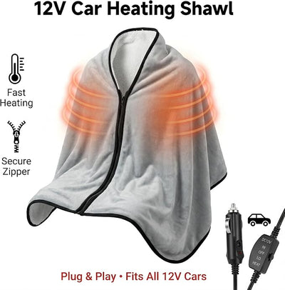 12V Car Heated Blanket & Wearable Shawl – Electric Fleece Travel Throw with Zipper for Truck Drivers, RV & Winter Road Trips – Fast Heating, Soft Flannel
