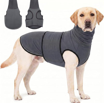 KOESON Reflective Dog Thunder Jacket Anxiety Calming Vest, Adjustable Dog Calming Hoodie with Ear Wrap, Breathable Dog Anti-Anxiety Vest for Thunder, Fireworks, Travel, Separation, Grey L