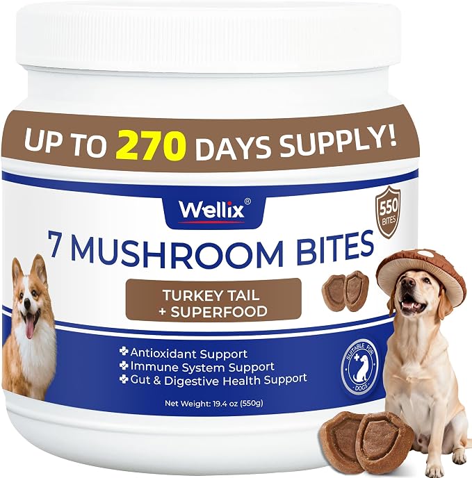 550 Bites Turkey Tail Mushroom for Dogs - Immune, Gut, Skin, Joint Health Mushroom Supplement for Dogs - Turkey Tail for Dog Chews with All Breeds & Sizes - Chicken Flavor Dog Supplements