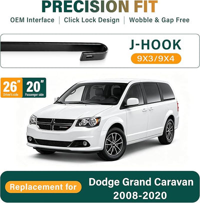 Windshield Wiper Blades Replacement for Dodge Grand Caravan 2008-2020 Chrysler Town & Country 2008-2016,Original Equipment Replacement Front Rear Wiper Blade Set - 26" 20" 16" (Set of 3)