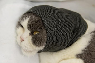 Cat Snood Ear Muffs,Calm Head Covers Blow Drying-Anxiety & Stress Relief - Cat Ear Wrap Injury Grey S