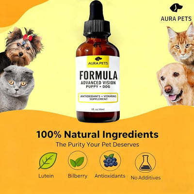 Advanced Vision Formula for Dogs, AuraPets Vision Formula, with Lutein, Zeaxanthin, Astaxanthin, Supports Vision and Reduces Cloudiness, 30ml (1)