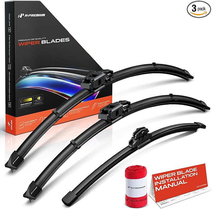 A-Premium 24"+20"+13" Windshield Wiper Blades with Wear Indicator & Towel | Compatible with BMW F39 Series X2 2018-2023, Front Rear Wipers Blade Set, Gen2V6/FR_DA Arm Connector, Pack of 3