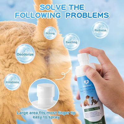 Anal Gland Spray for Dogs & Cats, Fast Relieves Anal Gland Irritations&Itching, Stops Scooting, Odor Elimination Anti Itch Dog Spray,Safe for All Animals - 4.06 Fl Oz