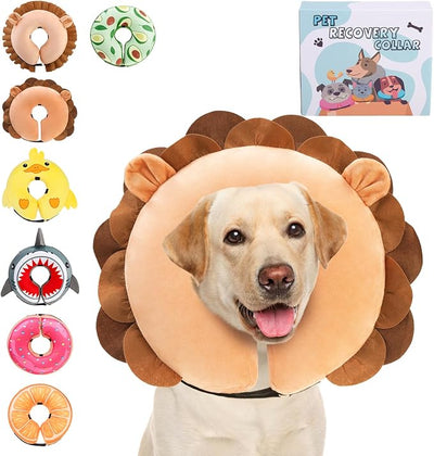 KOOLTAIL Inflatable Dog Cone Collar, Soft Donut E Collar for Dogs After Surgery to Stop Licking Enhanced Alternative, Blow Up Pet Neck Pillow Recovery Adjustable Cone for Dog Cat, Upgrade Size,Lion XL