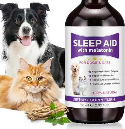 Melatonin for Pets, Melatonin for Dogs, Sleep Aid for Dogs, Melatonins for Cats, Support Aanxiety & Stress Relief, Promotes Relaxation and Deep Sleep, 2Oz Chicken Flavor