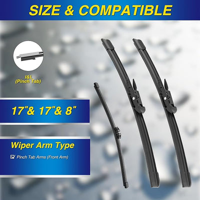 5 PLUS Silicone Windshield Wipers Replacement for 2024-2021 Ford Bronco Wiper Blades(3 PCS),Water Repellent Automotive Replacement Windshield Wiper Blades for My Car -17"/17"/8"