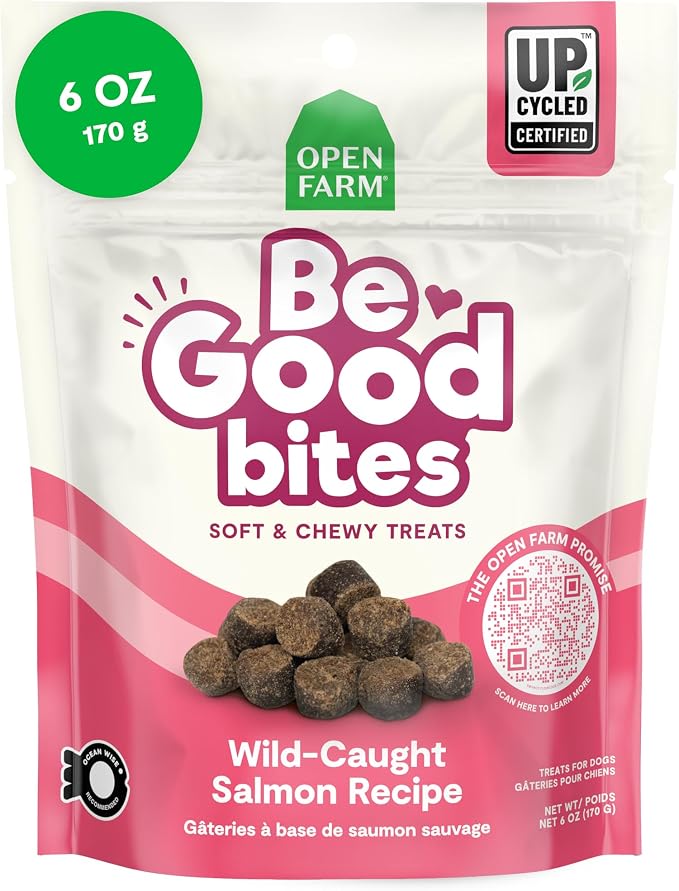 Be Good Bites, Soft Dog Training Treats, Small & Chewy, Made with Ethically & Sustainably Sourced Ingredients, Non-GMO Fruits & Grains, Wild-Caigh Salmon Recipe, 6oz Pouch