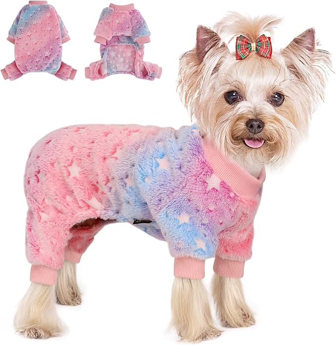 Sebaoyu Dog Pajamas for Small Dogs, Glow in Dark Tie Dye Unicorn Sweater, Super Soft Velvet Material Chihuahua Yorkie Tiny Clothes Outfits(X-Small,Star)