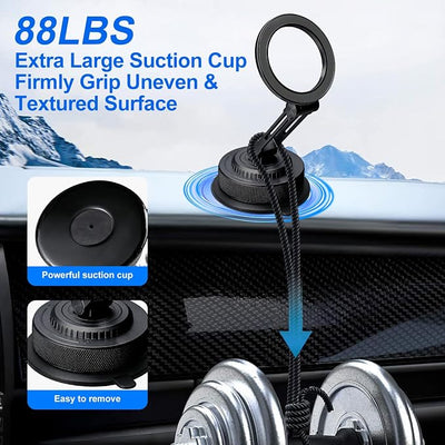 All-Metal Alloy Magnetic Suction Cup Car Phone Mount Holder Dash (Black) | Strong Powerful Magnetic Heavy-Duty Suction Cup Windshield Dashboard Cell Mobile Phone Mount, Vehicle Bracket Holder for Car