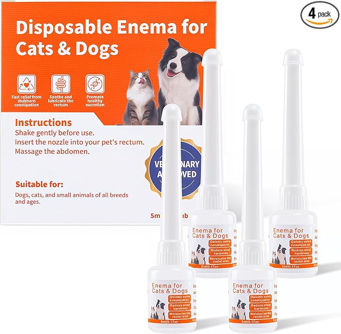 Disposable Enema for Cats & Dogs – Pet Enema for Constipation Quickly Softens Stool– Easy-to-Use Enema Kit for Small Animals – Vet Recommended – 5 mL（4 Pack）