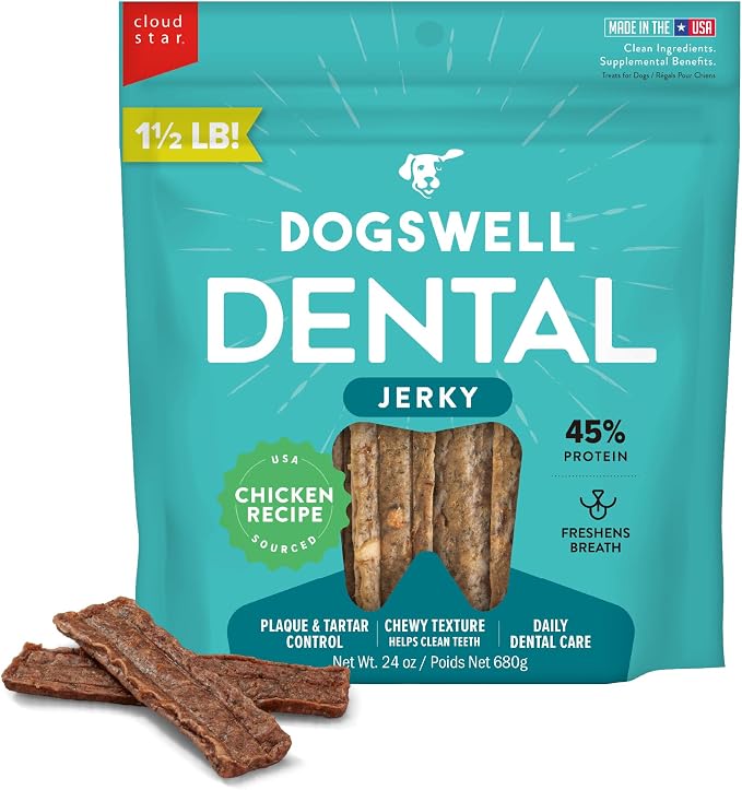 Dental Jerky Dog Treats, Chicken, 24 oz Pouch