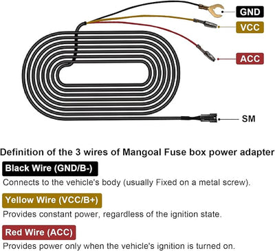 mangoal Fuse Box Power Adapter Dash Cams, Upgrade Parking Monitoring, Hardwire Wire Kit Accessories(8.20 ft, Applicable to Vehicle Other Than Mercedes Benz)