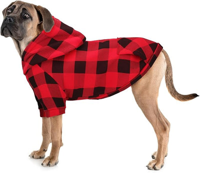 Plaid Dog Hoodie: Premium Polycotton Fabric Dog Clothes with Back Pocket and Leash Hole, Dog Sweatshirt for Small, Medium, & Large Dogs ¨C Stylish and Functional for All Occasions Red 4XL