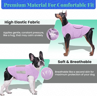 MIGOHI Dog Anxiety Relief Coat,Comfort Anxiety Vest for Dogs,Adjustable Dog Anxiety Calming Wrap for Fireworks,Thunderstorm,Travel,Separation,Anxiety Jacket for Small Dogs,S,Lightpurple