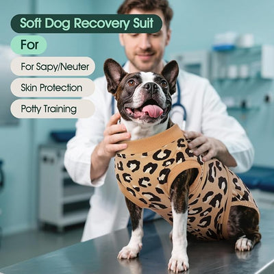 Kuoser Dog Recovery Suit for Dogs After Surgery,Professional Surgical Onesie for Female Male Dogs Spay Neuter,Soft Dog Surgery Suit Bodysuit for Abdominal Wounds Skin Disease,Coffee Leopard XL