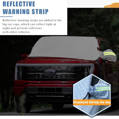 Car Windshield Snow Ice Cover with Side Mirror and Hook,Magnetic Windshield Cover for Ice and Snow,Car Windshield Sun Shade Foldable,Fit for Large SUV/Pickup/Truck/MPV(Silver-65 x49)