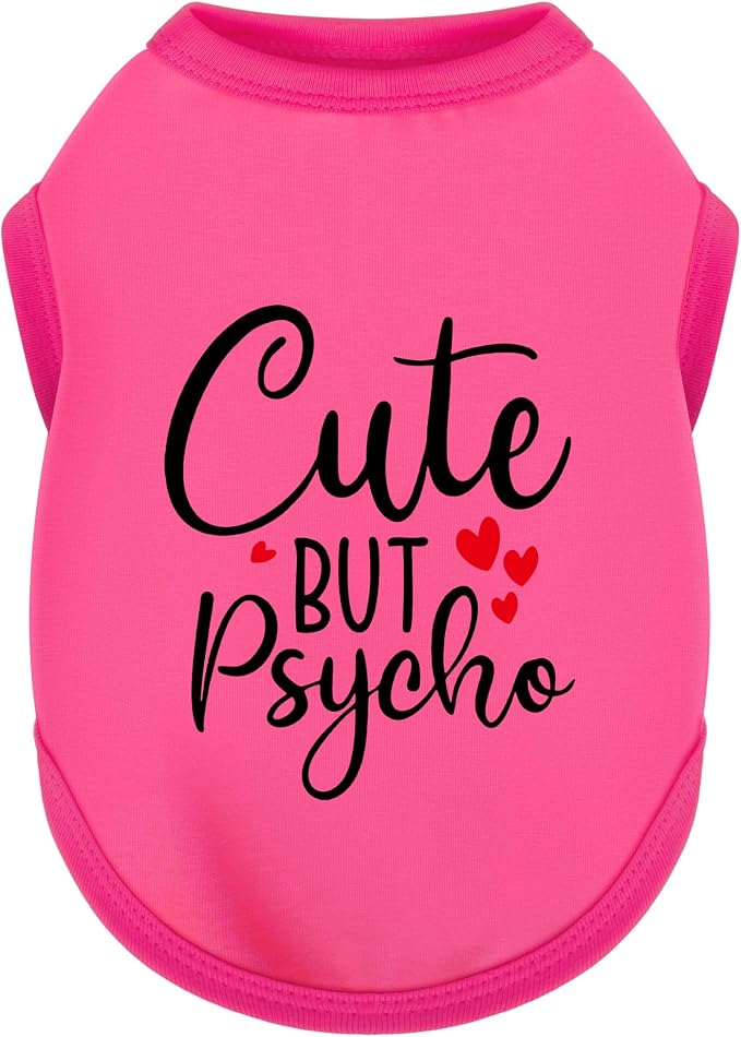 Stylish Dog Clothes: Expressive Cotton Puppy Shirt Vest for Small and Medium Dogs, Featuring 'Cute but Psycho' Slogan Print - Perfect for Showing Off Your Pet's Unique Style! Rose Red 3XL