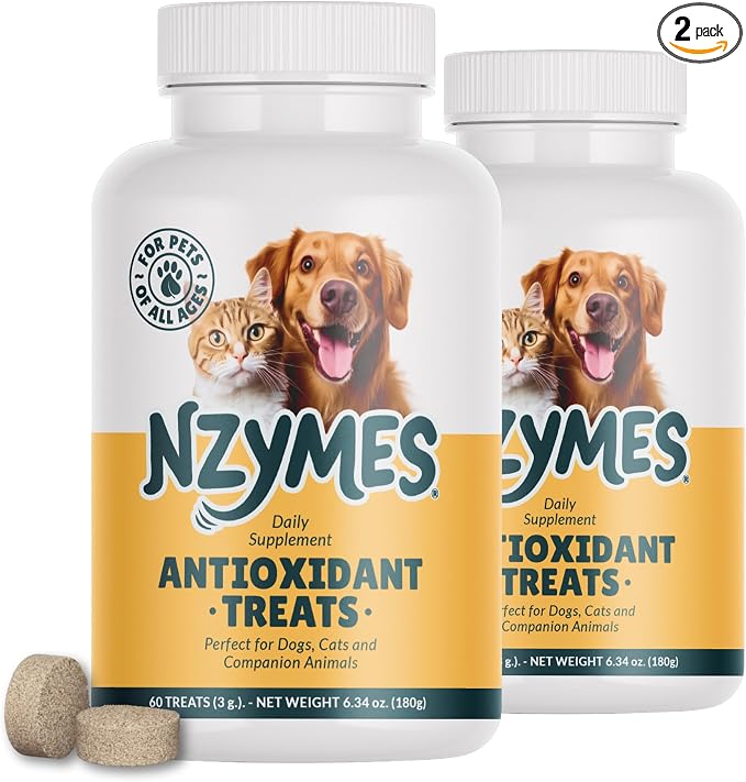 Nzymes® Antioxidant Treats - for Dogs Joints, HIPS, Paralysis, Skin, Coat, Hair Loss, Aging, Digestion, Neurological, Seizures - 120 Treats - Made in The USA