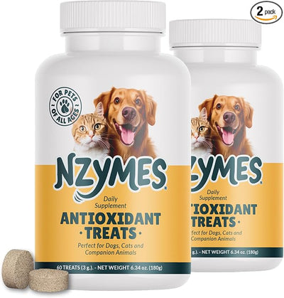 Nzymes® Antioxidant Treats - for Dogs Joints, HIPS, Paralysis, Skin, Coat, Hair Loss, Aging, Digestion, Neurological, Seizures - 120 Treats - Made in The USA