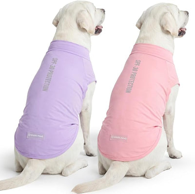 Spark Paws Sunblock Dog T-Shirt, SPF30 Protection, Lightweight Breathable Quick Dry for Dogs with Sensitive Skin - Purple & Pink (Set of 2) - 2XL