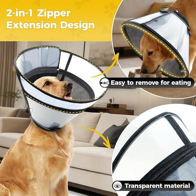 Upgraded Dog Cone Collar for Dogs After Surgery, Soft Transparent Pet Recovery Collar for Large Medium Small Dogs, Depth Adjustable Dog Cone Collar, Elizabethan Collar (L, Black)